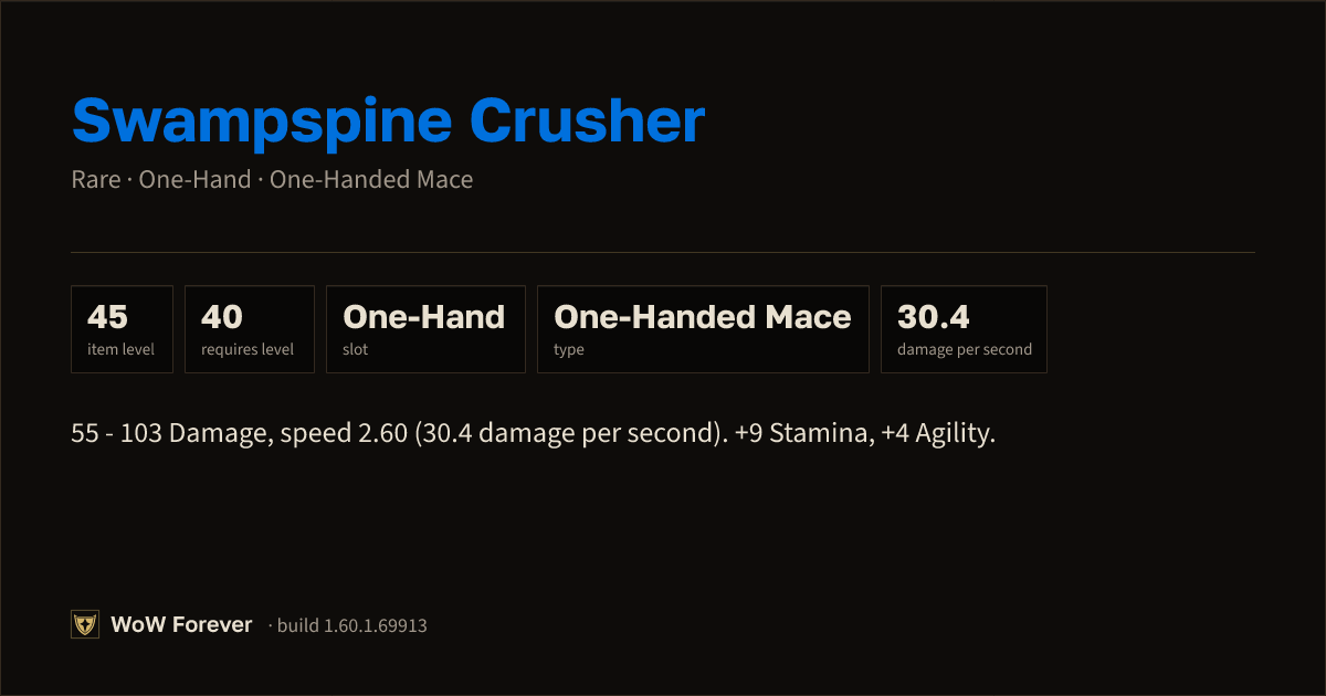 The preview card for Swampspine Crusher - Rare One-Hand Mace
