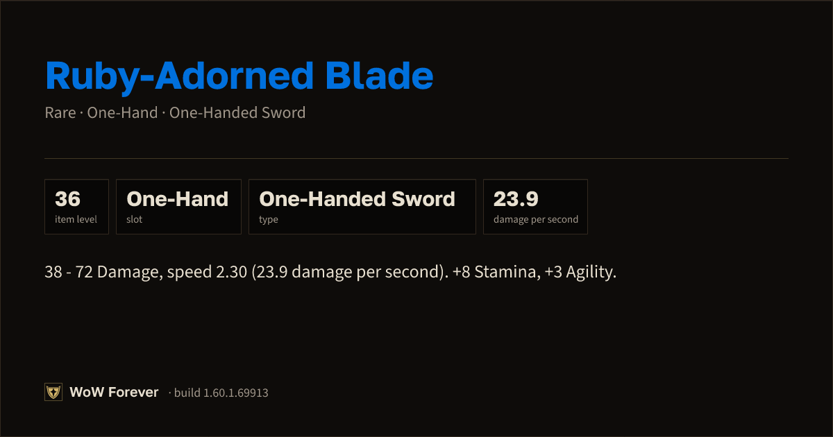 The preview card for Ruby-Adorned Blade - Rare One-Hand Sword