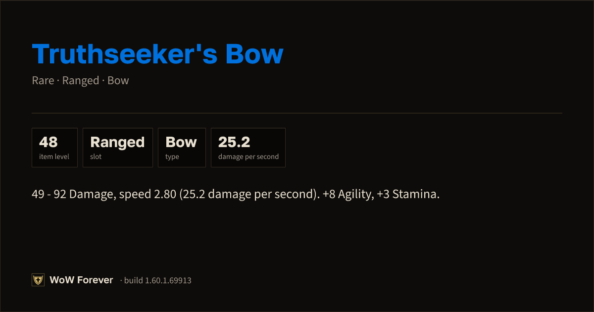 The preview card for Truthseeker's Bow - Rare Bow, Item Level 48