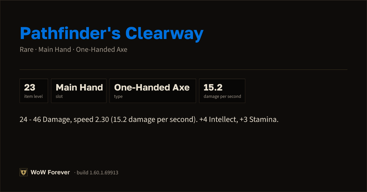 The preview card for Pathfinder's Clearway - Rare Main-Hand Axe