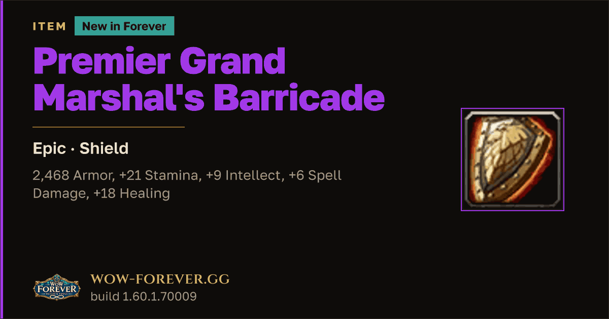 The preview card for Premier Grand Marshal's Barricade - Epic Shield