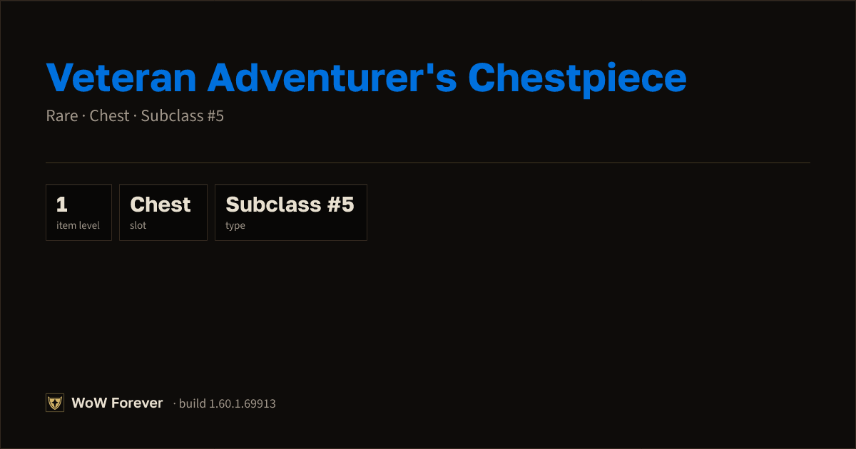 The preview card for Veteran Adventurer's Chestpiece - WoW Forever Item