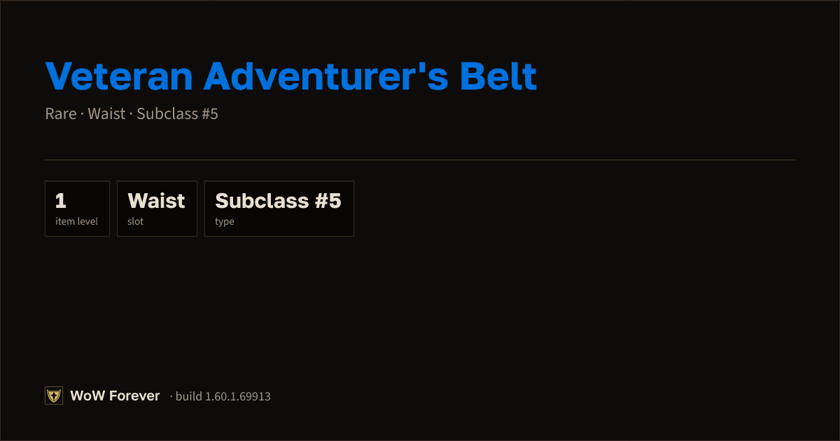 The preview card for Veteran Adventurer's Belt - Rare Waist-Slot Item