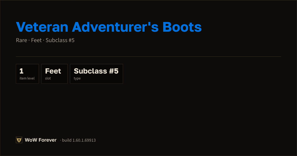The preview card for Veteran Adventurer's Boots - Rare Feet-Slot Item