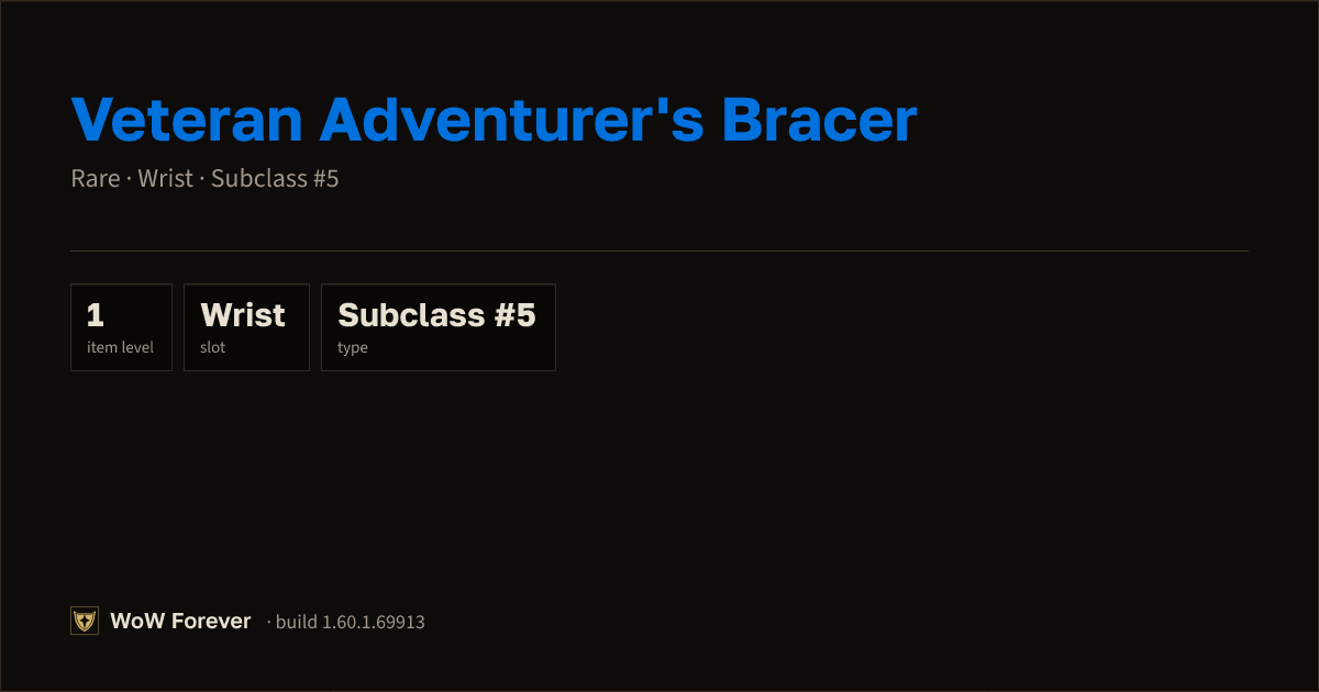 The preview card for Veteran Adventurer's Bracer - Rare Wrist-Slot Item