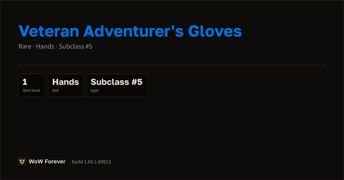The preview card for Veteran Adventurer's Gloves - Rare Hands-Slot Item