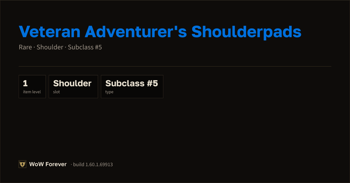 The preview card for Veteran Adventurer's Shoulderpads - WoW Forever Item