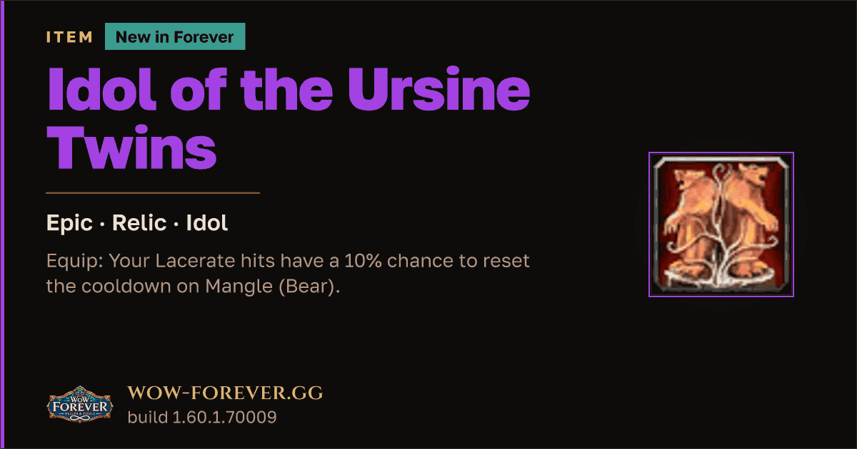 The preview card for Idol of the Ursine Twins - Epic Idol, Item Level 65