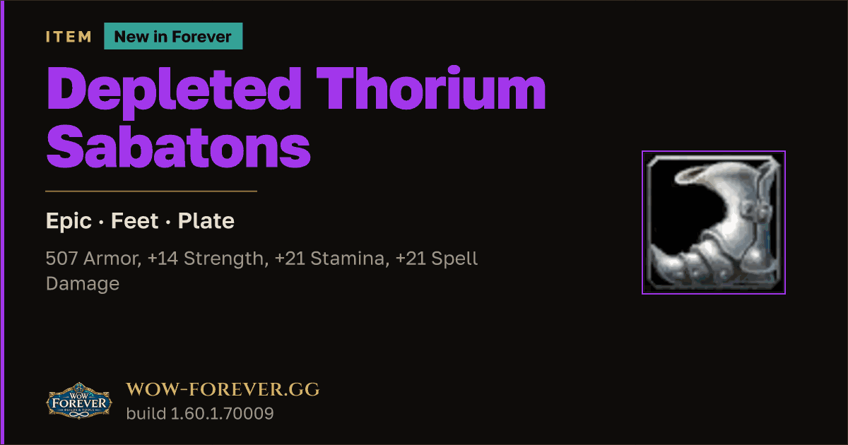 The preview card for Depleted Thorium Sabatons - Epic Plate Feet