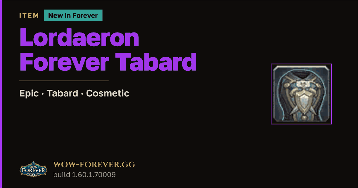 The preview card for Lordaeron Forever Tabard - Epic Tabard