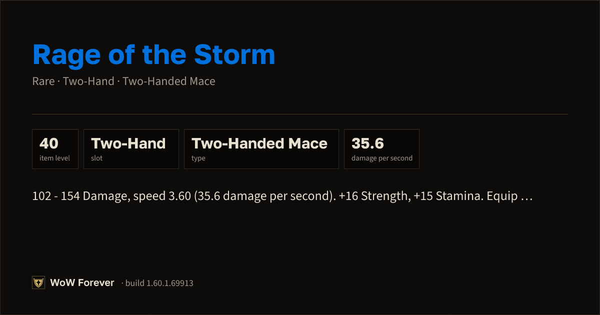 The preview card for Rage of the Storm - Rare Two-Hand Mace