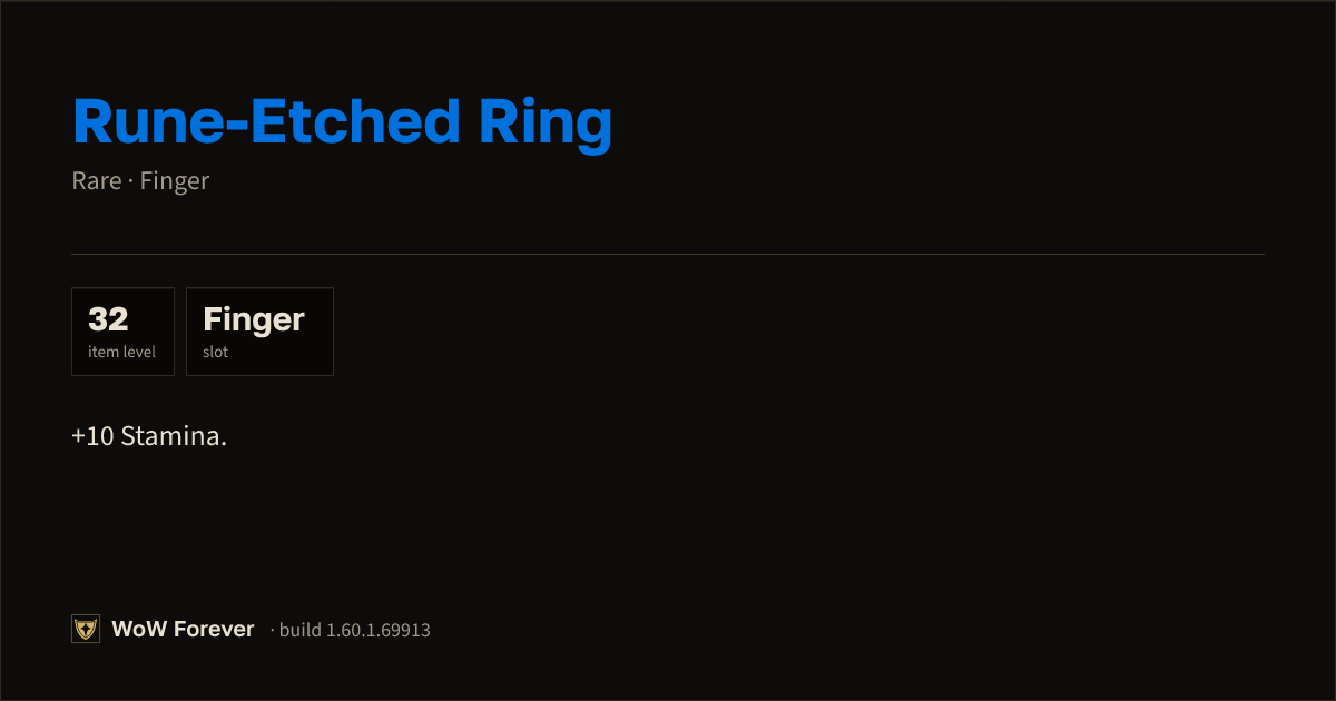 The preview card for Rune-Etched Ring - Rare Ring, Item Level 32