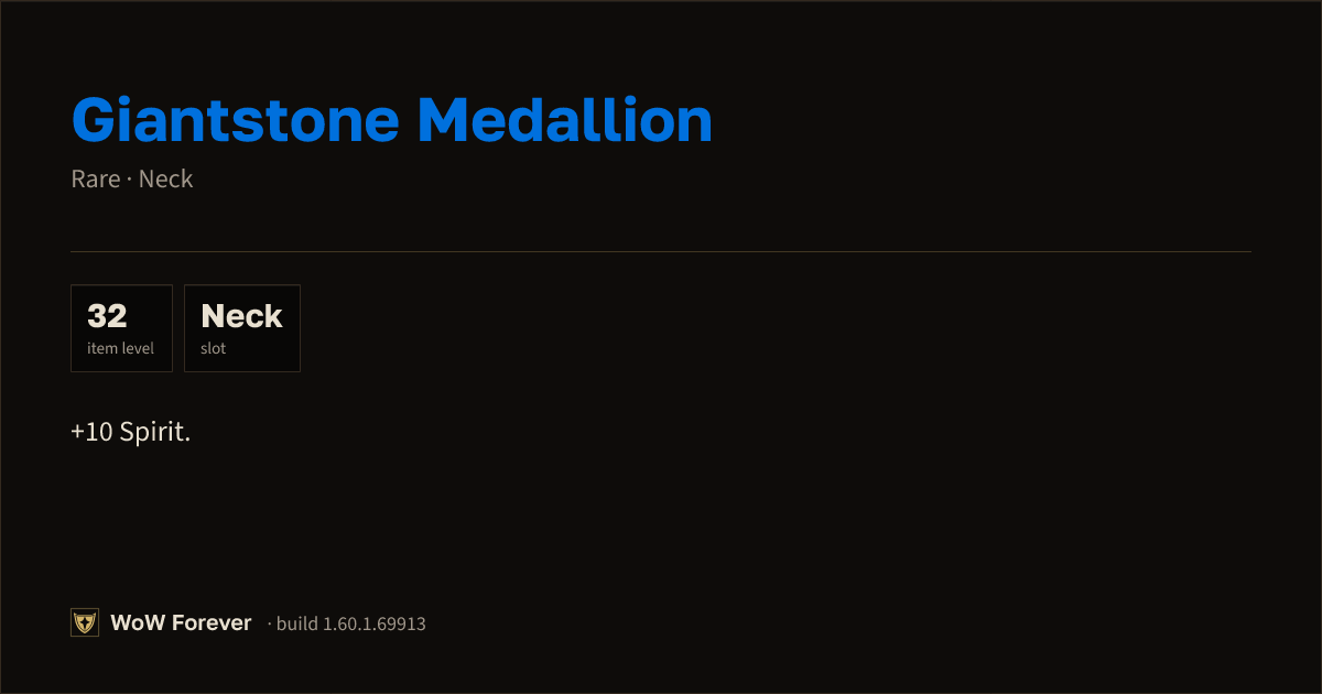 The preview card for Giantstone Medallion - Rare Necklace, Item Level 32