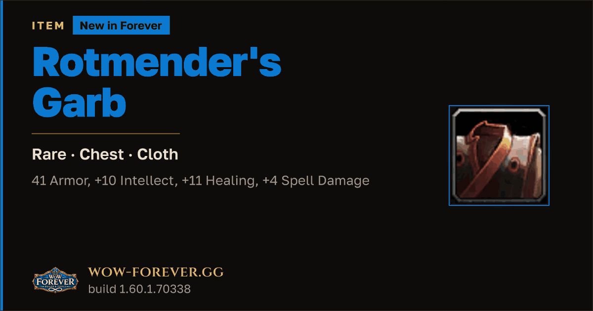 The preview card for Rotmender's Garb