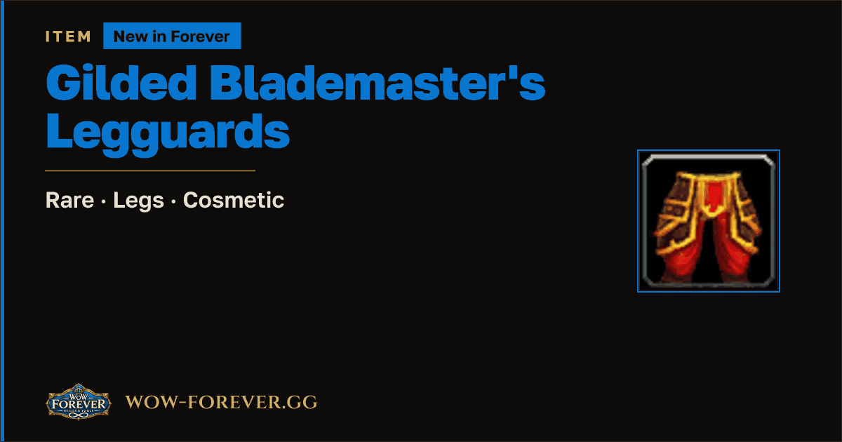 The preview card for Gilded Blademaster's Legguards