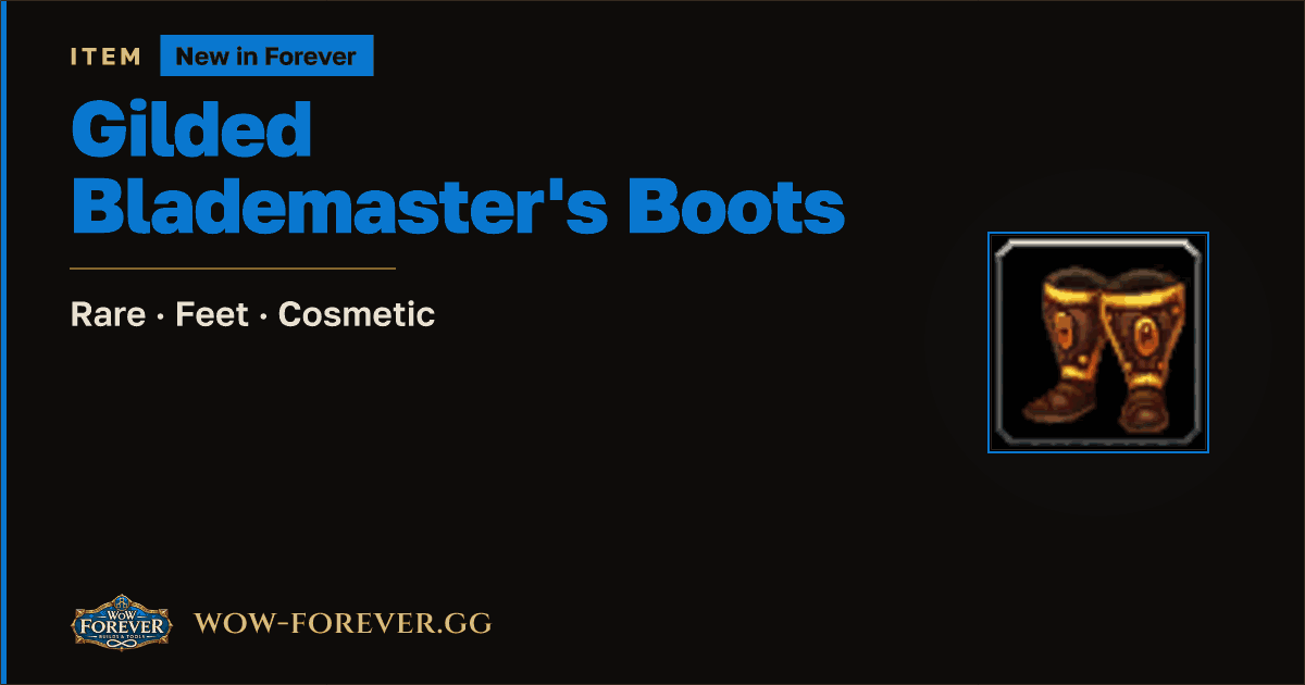 The preview card for Gilded Blademaster's Boots