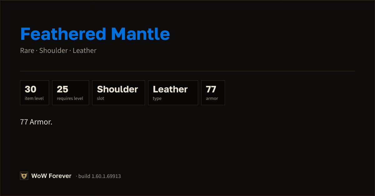 The preview card for Feathered Mantle - Rare Leather Shoulder