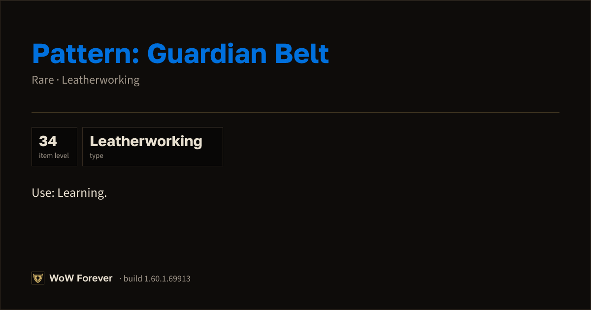 The preview card for Pattern: Guardian Belt (ID 4298)