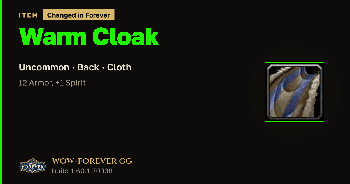 The preview card for Warm Cloak