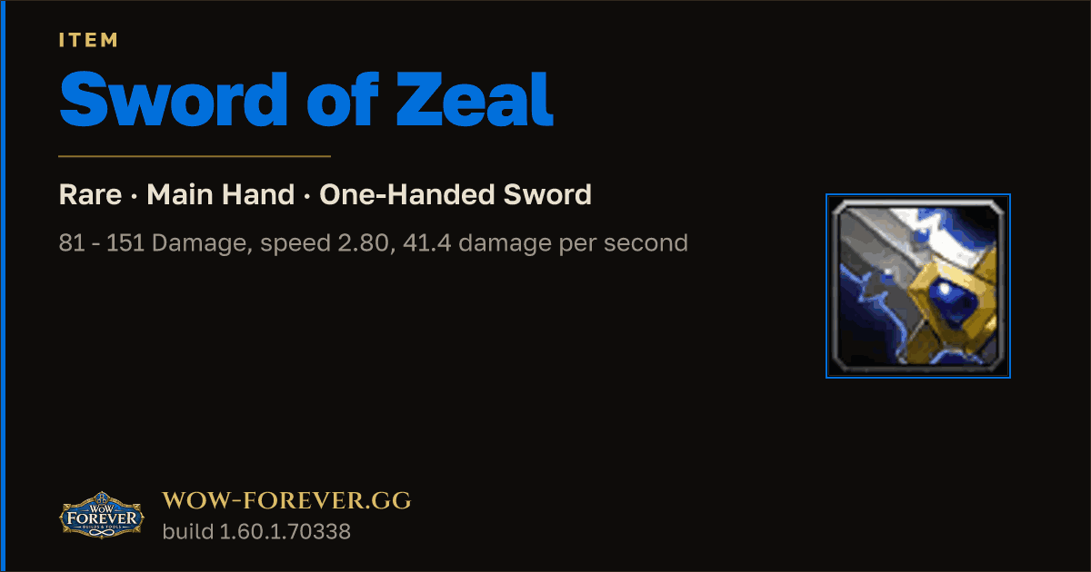 The preview card for Sword of Zeal