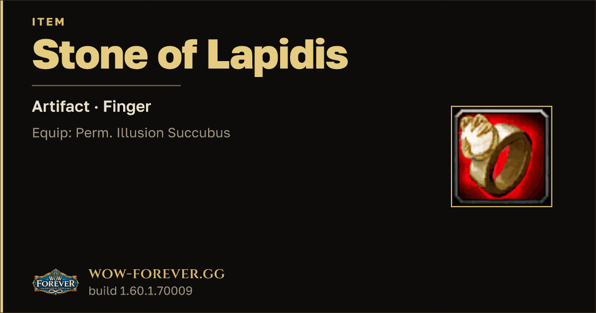 The preview card for Stone of Lapidis - Artifact Ring, Item Level 1