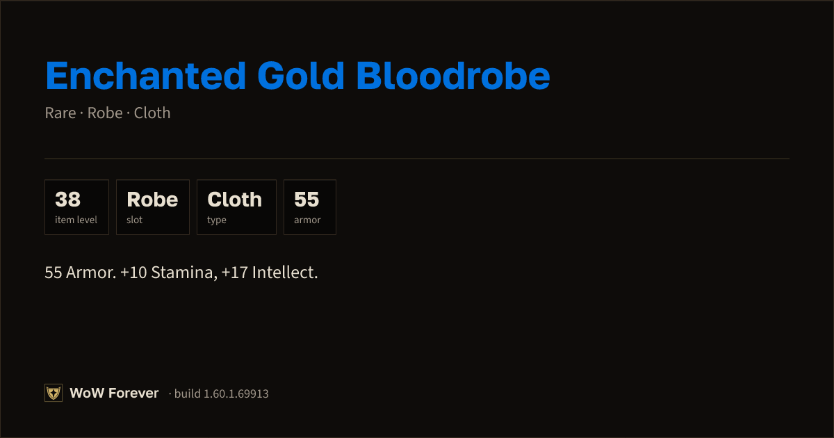 The preview card for Enchanted Gold Bloodrobe - Rare Cloth Robe