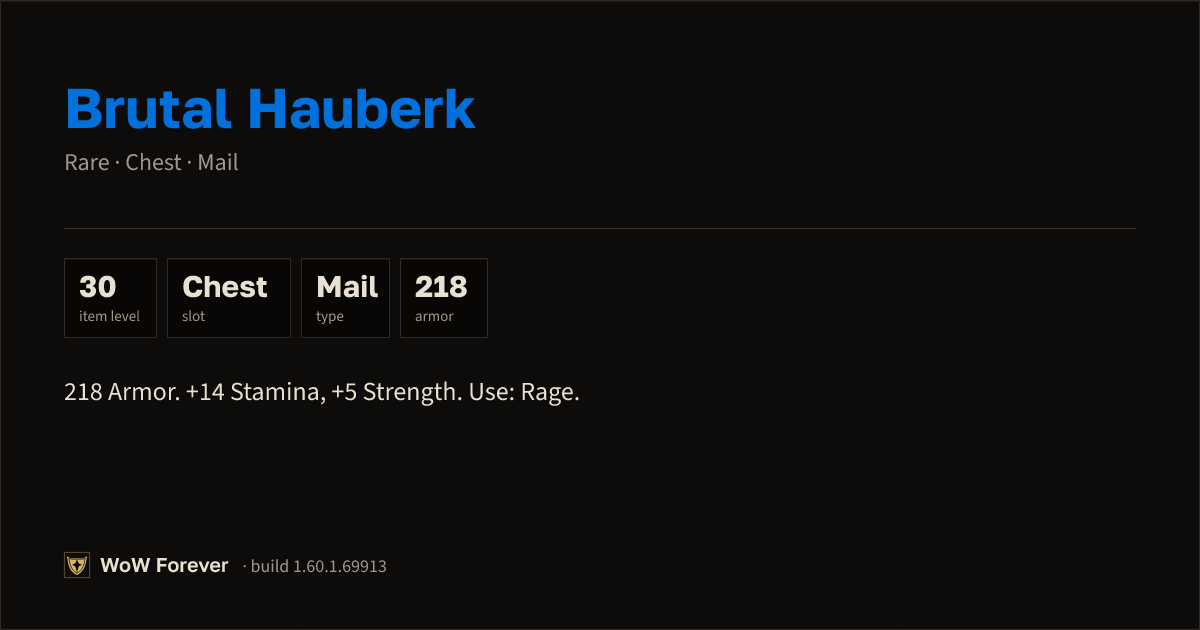The preview card for Brutal Hauberk - Rare Mail Chest, Item Level 30
