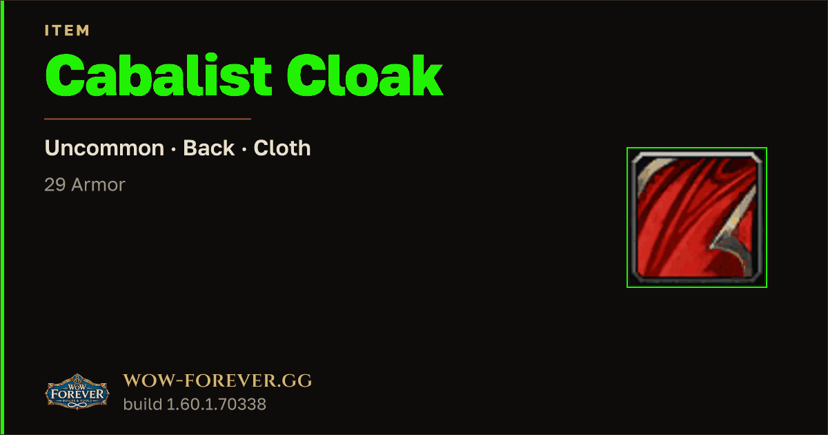 The preview card for Cabalist Cloak