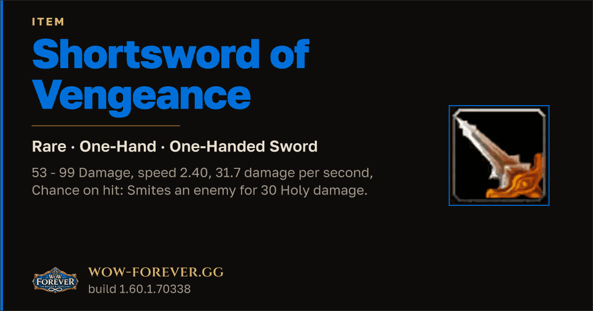 The preview card for Shortsword of Vengeance