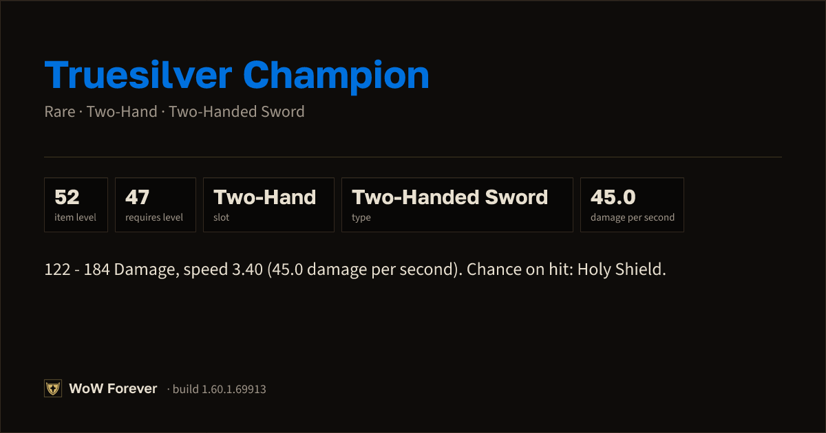 The preview card for Truesilver Champion - Rare Two-Hand Sword