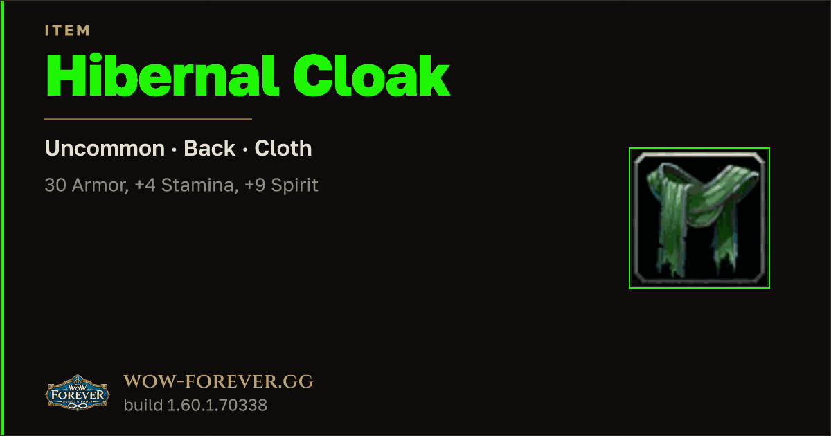 The preview card for Hibernal Cloak