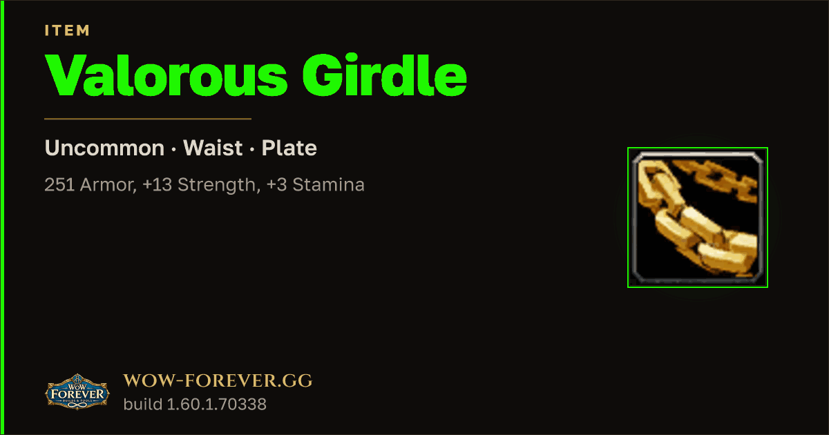 The preview card for Valorous Girdle