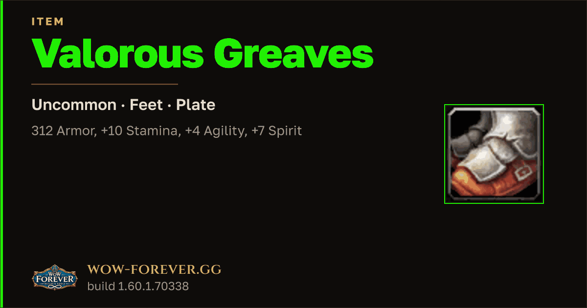 The preview card for Valorous Greaves