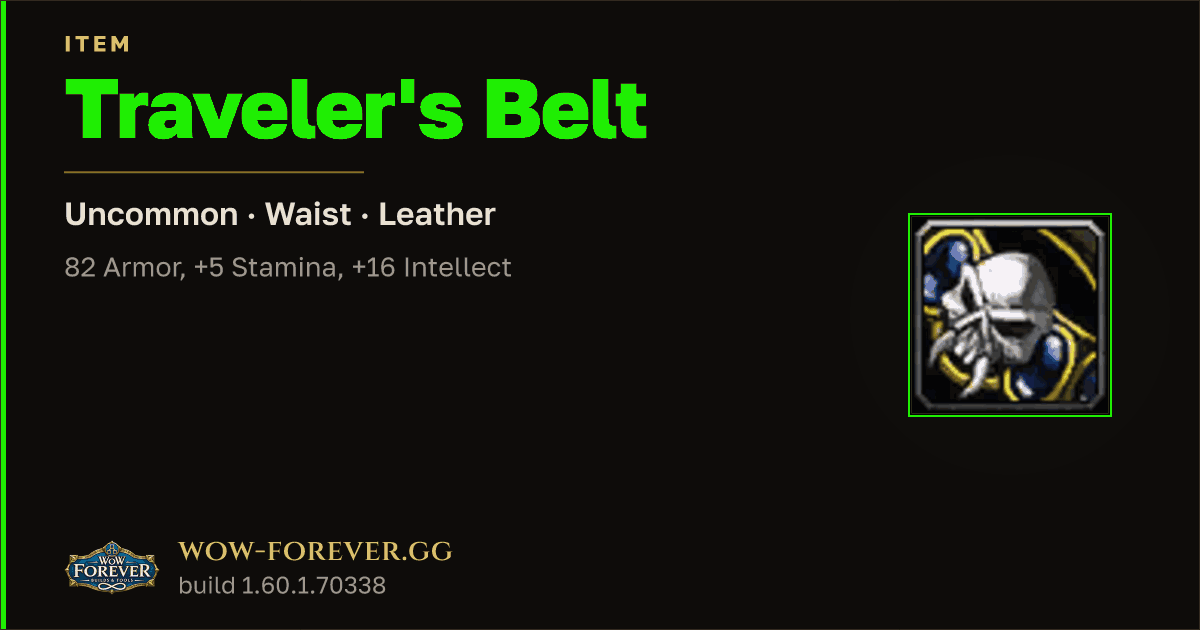 The preview card for Traveler's Belt