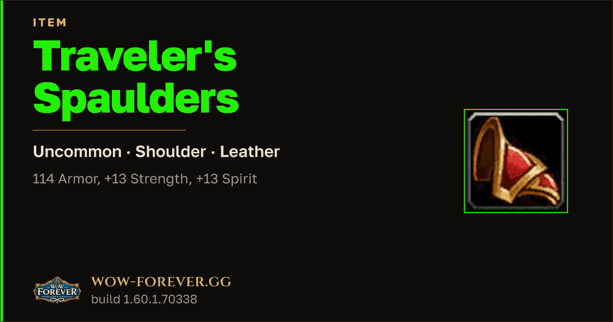 The preview card for Traveler's Spaulders
