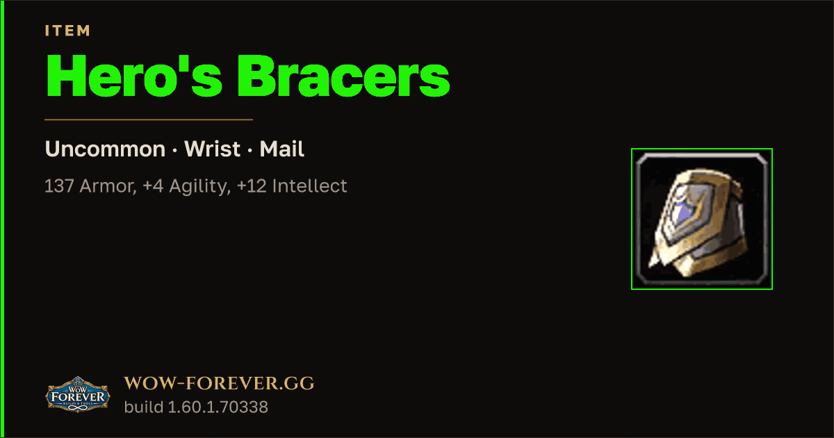 The preview card for Hero's Bracers