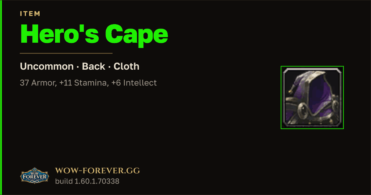 The preview card for Hero's Cape
