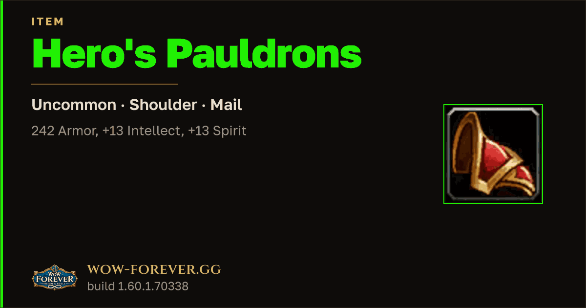 The preview card for Hero's Pauldrons