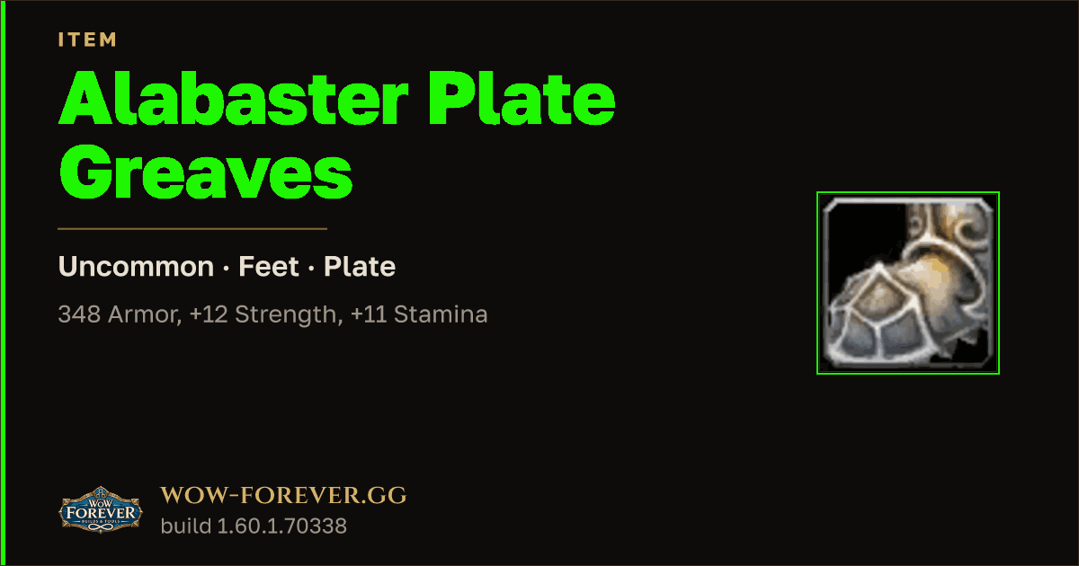 The preview card for Alabaster Plate Greaves