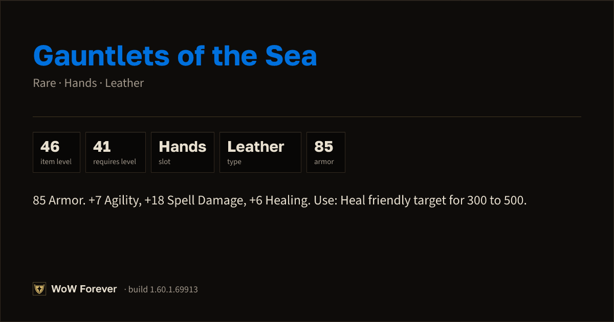 The preview card for Gauntlets of the Sea - Rare Leather Hands