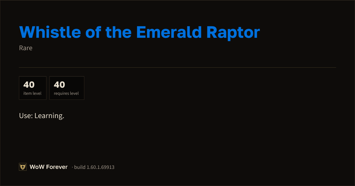 The preview card for Whistle of the Emerald Raptor - Rare Item
