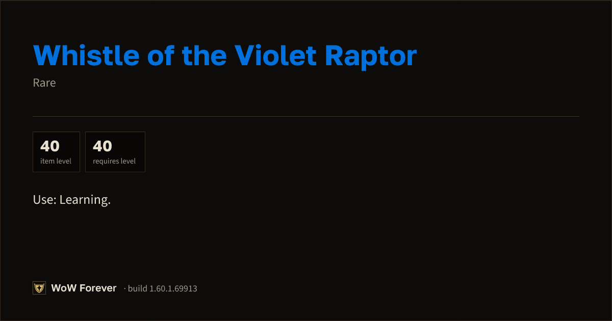 The preview card for Whistle of the Violet Raptor - Rare Item