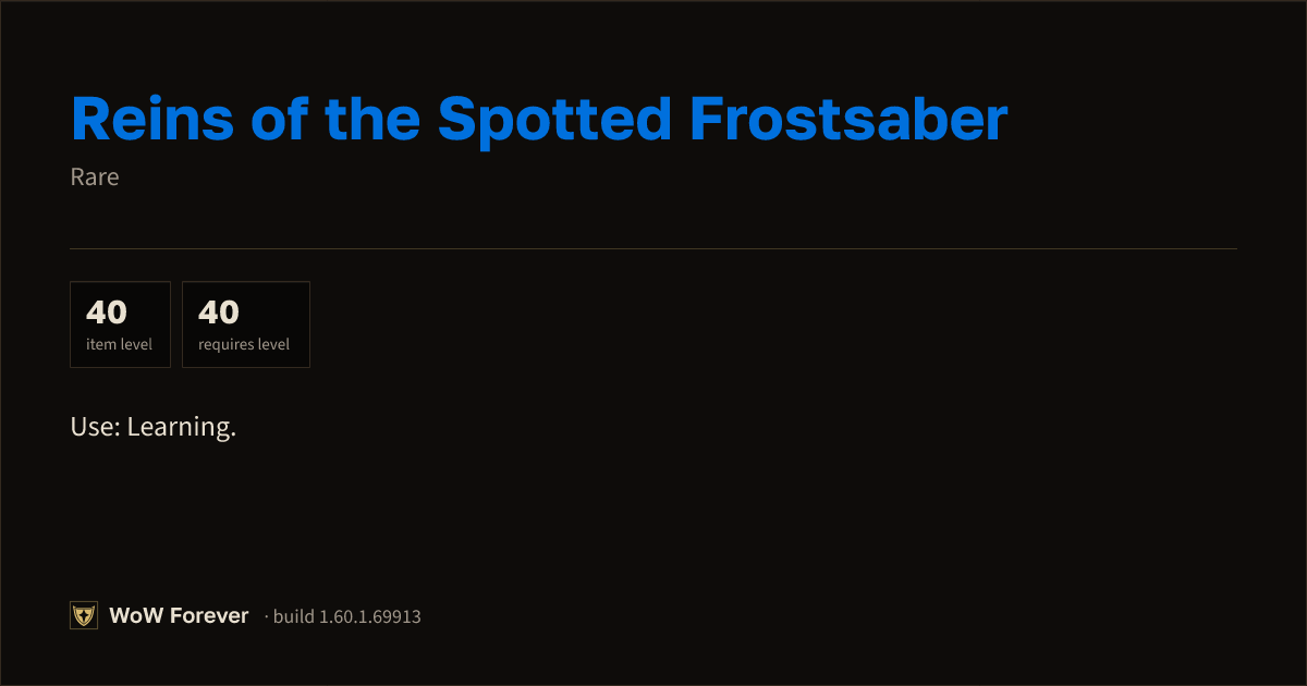 The preview card for Reins of the Spotted Frostsaber - Rare Item