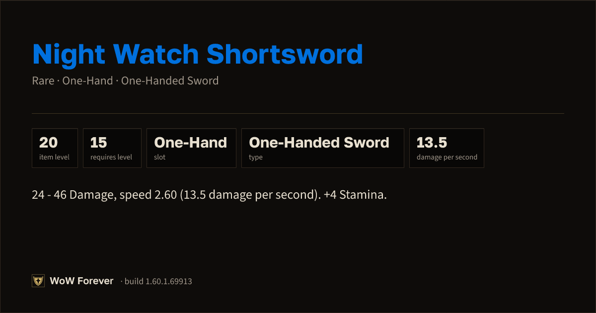 The preview card for Night Watch Shortsword - Rare One-Hand Sword