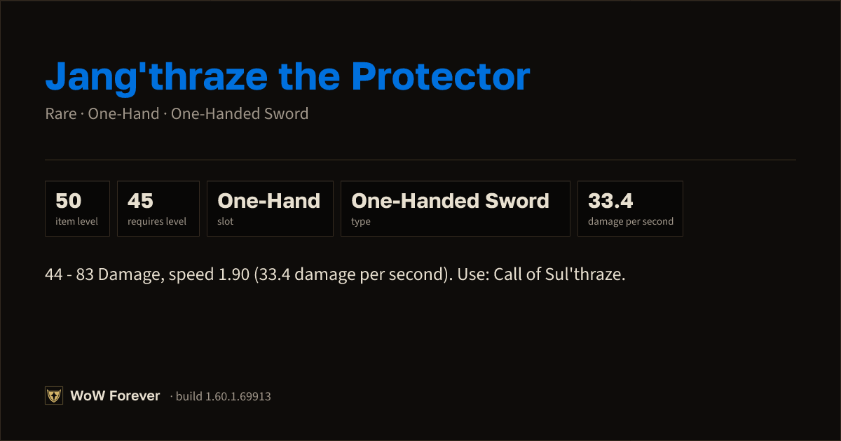 The preview card for Jang'thraze the Protector - Rare One-Hand Sword