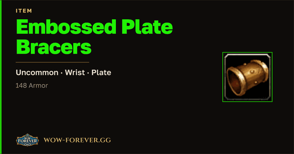 The preview card for Embossed Plate Bracers