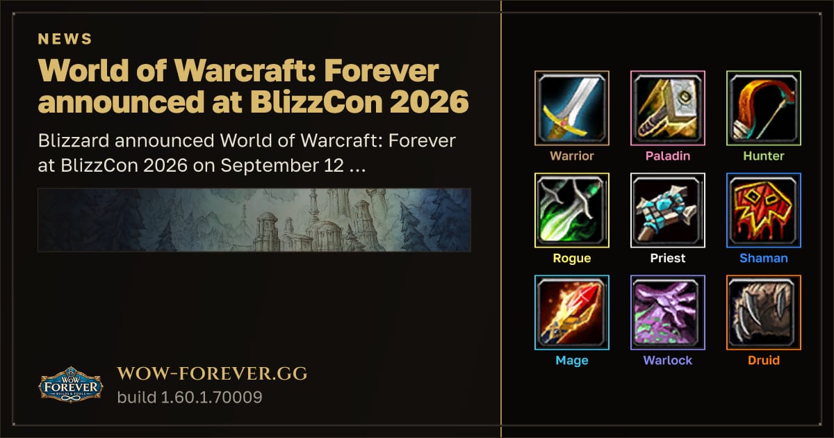 The preview card for World of Warcraft: Forever announced at BlizzCon 2026
