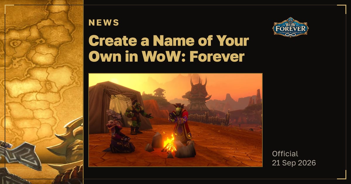 The preview card for Create a Name of Your Own in WoW: Forever