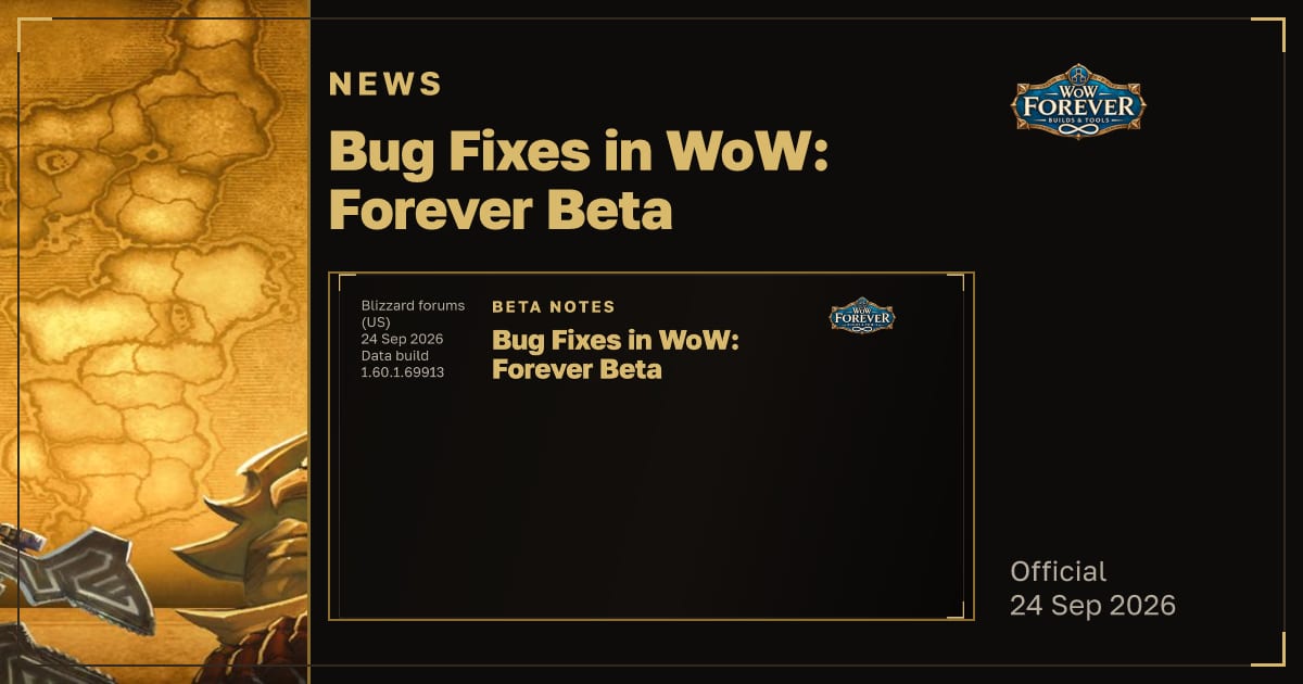The preview card for Bug Fixes in WoW: Forever Beta