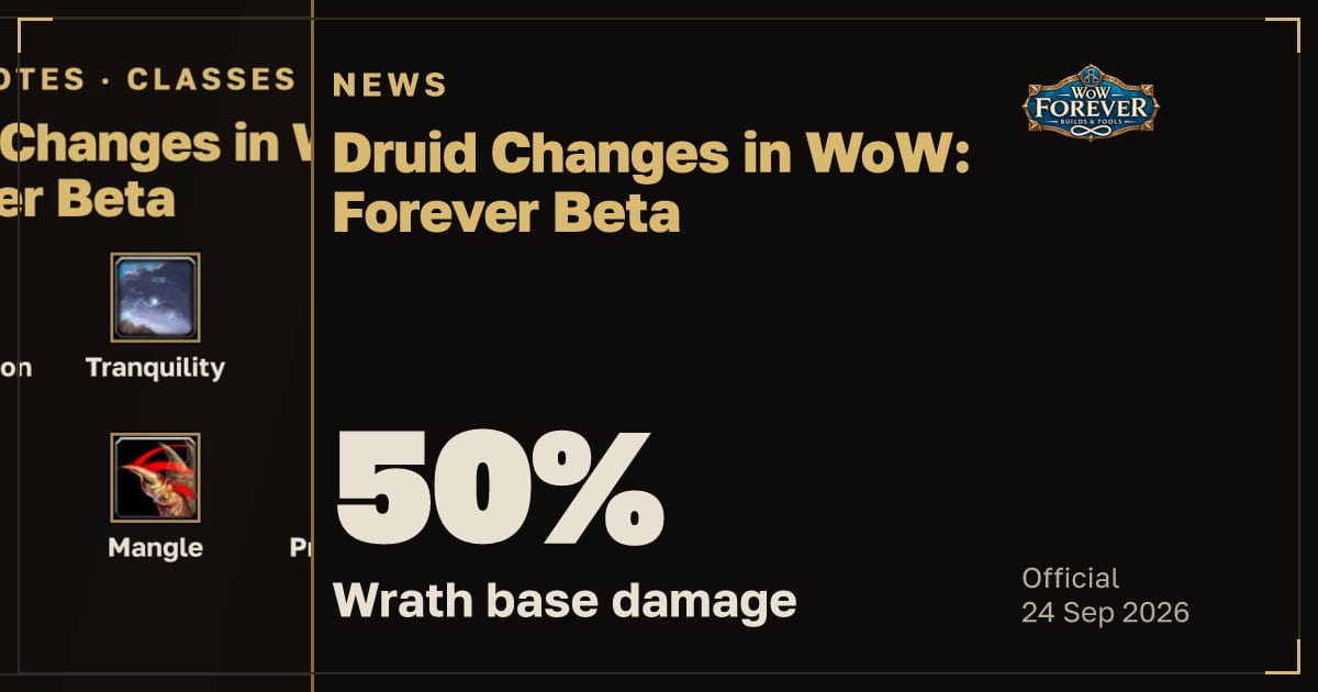 The preview card for Druid Changes in WoW: Forever Beta